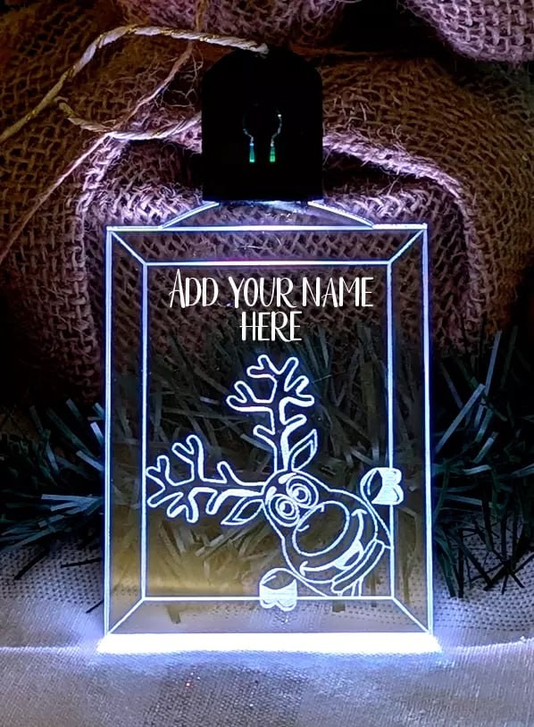 Christmas Reindeer Personalised Name Bauble LED Light Hanging Tree Decoration