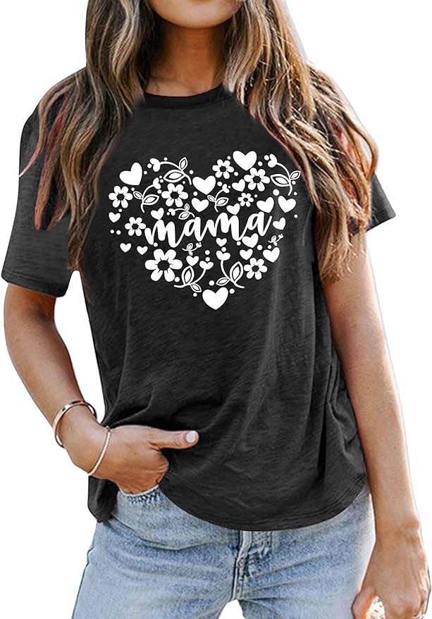 in My Mom Era Shirt Women: Mama T Shirt Mom Life Tops Funny Letter Print Casual Tees