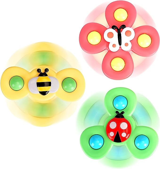 ALASOU 3PCS Suction Cup Spinner Toys for 1 Year Old Boy Girl|Spinning Top Toddler Toys Age 1-2|1 2 Year Old Boy Birthday Gift|Baby Bath Toys for Kids Ages 1-3|Sensory Toys for Toddlers 1-3