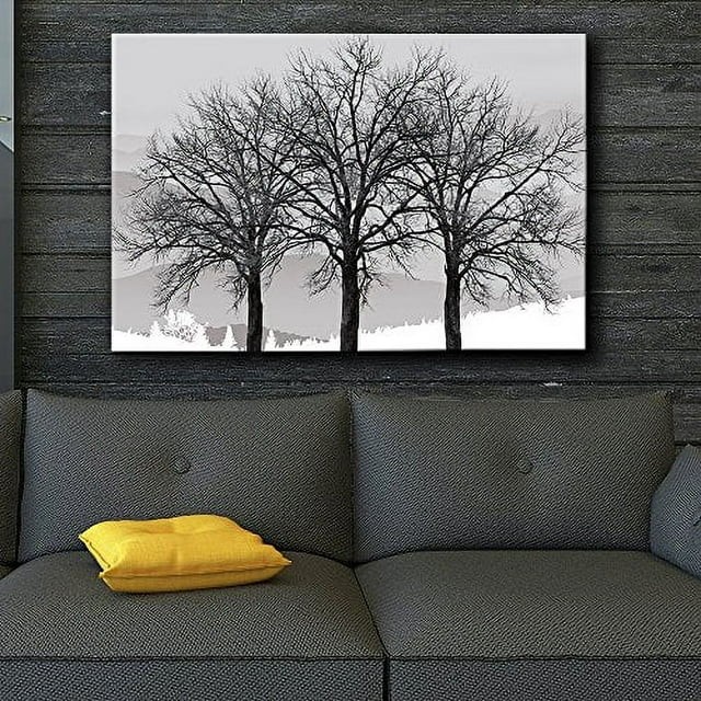 wall26 Canvas Print Wall Art Black &amp; White Forest Tree Silhouettes Nature Wilderness Photography Modern Art Rustic Scenic Colorful Multicolor for Living Room, Bedroom, Office - 12&quot;x18&quot;