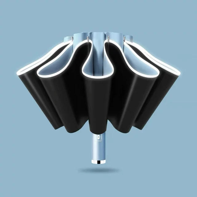 10 Ribs Fully Automatic UV Umbrella Reflective Stripe Large Reverse Umbrellas For Rain Sun Heat Insulation Parasol Sky Blue