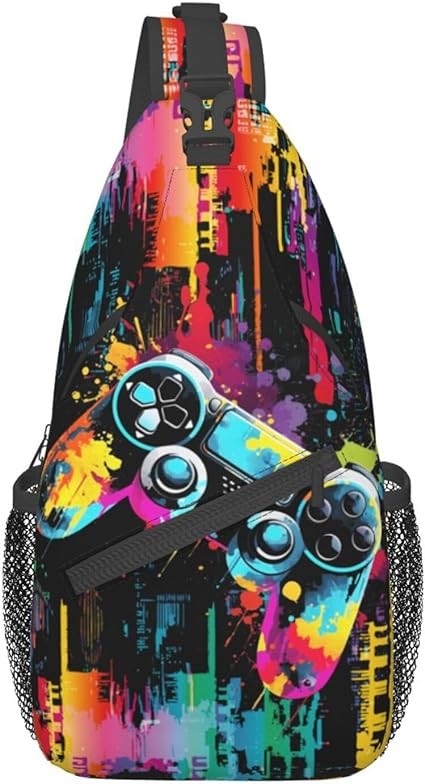 Yirasnezy Video Game Sling Bag Gaming Pattern Sling Backpack Colorful Crossbody Bag Men Casual Shoulder Daypack for Women Men Lightweight Travel Hiking Gym Outdoor Camping Casual Sport