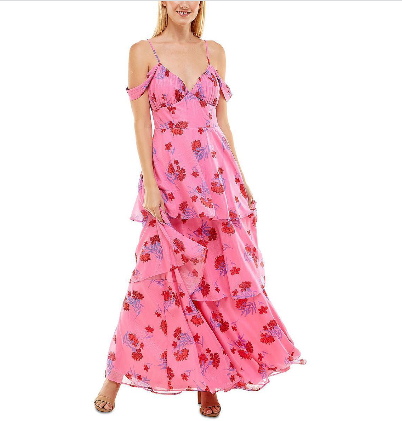 Crystal Doll Womens Floral Tiered Formal Evening Dress Gown Juniors BHFO 9714
