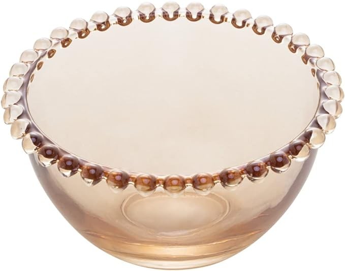 WOLFF - Pearl Beaded Crystal Dessert Bowls Set of 4 - Candy Bowls, Ice Cream, Popcorn and Cereal Serveware Set - Luxury Glassware, Hosting Adornments, Dinner and Tableware Accessories -Amber,15" each