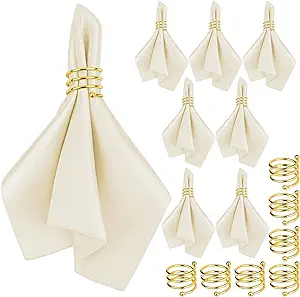 MCEAST Satin Cloth Napkins and Napkin Rings Set of 8, Smooth Fabric Table Napkins and Napkin Holder for Wedding, Birthday Dinner Party, Family Gatherings, Table Decor (Ivory, 17 x 17 Inches)