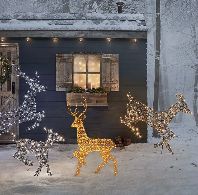 Outdoor Reindeer Christmas Decorations Yard,Pre Lit Deer Family for Outside Home