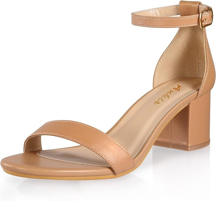 Ankis Nude Silver Black Heels Women's Open Toe Ankle Strap Block Chunky Low Heeled Sandal Comfortable Office Wedding Dress Pump Shoes Standard Size 2.25 Inches Heel Design