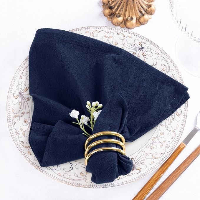 MLMW Thick Cotton Linen Napkins Set of 6 Soft Dinner Napkins Cloth 17"×17" Bulk Rustic Table Napkins for Wedding Party Easter Table Decoration, Navy