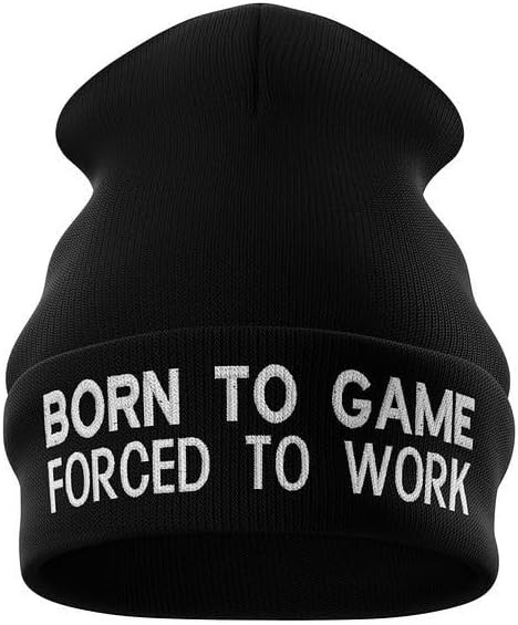 Gaming Beanie Hat, Embroidered Born to Game Hat for Men, Forced to Work Collection, Gaming Gifts