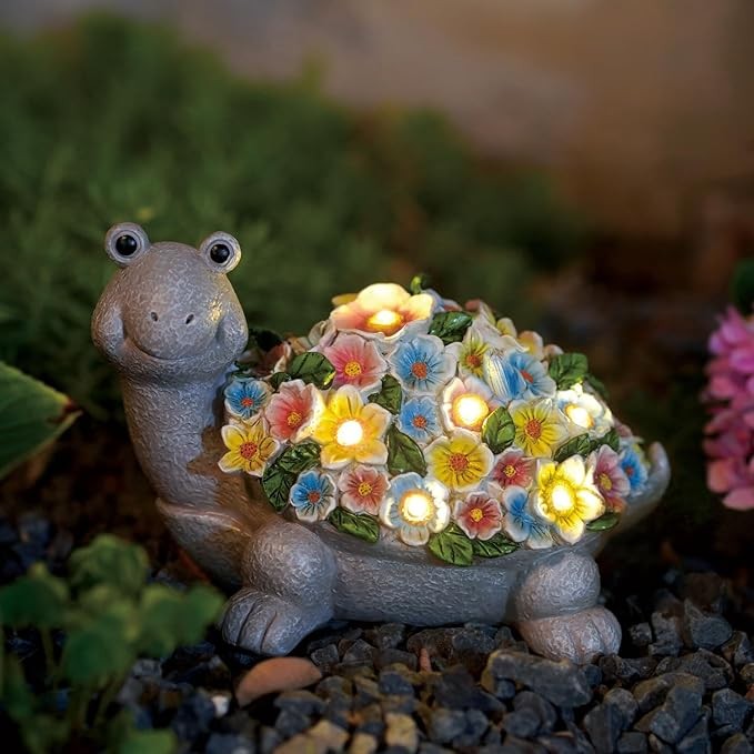Nacome Solar Garden Outdoor Statues Turtle with Succulent and 7 LED Lights - Lawn Decor Tortoise Statue for Patio, Balcony, Yard Ornament - Unique Housewarming Gifts