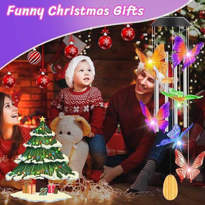 Mothers Day Wind Chimes Gifts for Mom Birthday Gifts for Women Mom Butterfly Wind Chimes for Outside Mother‘s Day Gifts for Grandma Wife Sister Girlfriend Solar Lights Garden Outdoor House Patio Décor