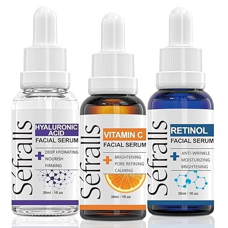 3Pack Vitamin C Facial Serum For Face, Retinol Serum for Face and Hyaluronic Acid Serum For Anti Aging & Wrinkle, Age Defying Facial Serum, Firming & Hydrating for Face, Boost Skin Collagen,Hydrate