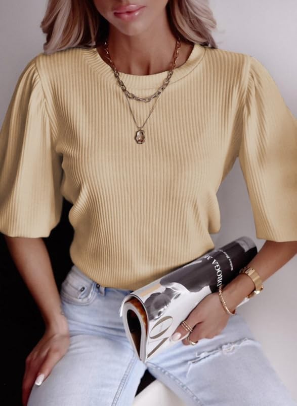 SHEWIN Summer Tops for Women 2024 Trendy Crewneck Short Sleeve T Shirts Casual