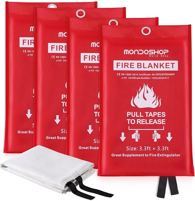 Mondoshop Fire Blanket for Home Kitchen Emergency - Fire Suppression Blanket Fireproof Blanket Fire Retardant Blankets for Car, Fireplace, Camping, Picnic, Grill