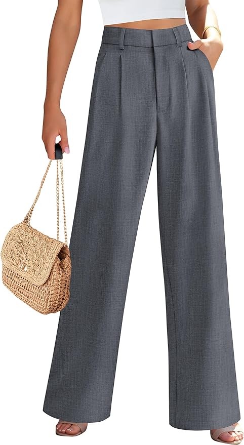 Pretty Garden Womens Elastic High Waisted Straight Leg Business Trousers Slacks With Pockets