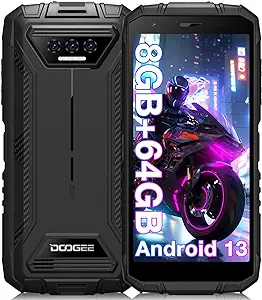 DOOGEE S41T Rugged Smartphone,8GB+64GB Rugged Phone Unlocked,Android 13 Phone,6300mAh Battery，13MP Camera,IP68/IP69K Waterproof Phone,Face Unlock,4G Dual Sim NFC/T-Mobile,Black