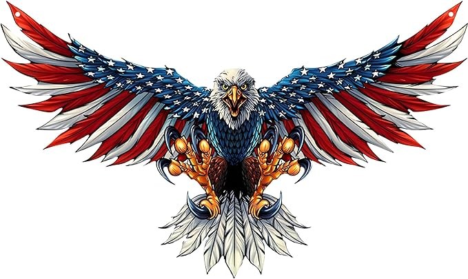 Tegik Bald Eagle Decor, American Flag Metal Wall Art, Patriotic Decorations for Mens Room Garage Outdoor, 16 Inch