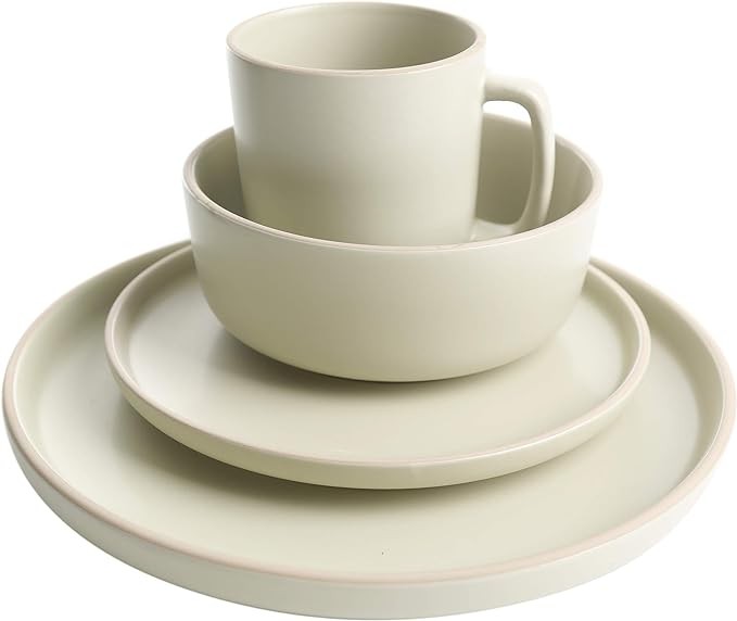 Gibson Home Zuma 16 Piece Round Kitchen Dinnerware Set, Dishes, Plates, Bowls, Mugs, Service for 4, Matte Stoneware, Cream