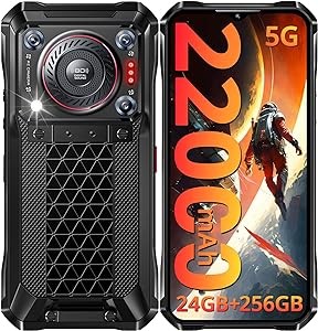 OUKITEL WP33 PRO Rugged Smartphone 5G - 22000mAh(33W), 24GB+256GB, 6.6" FHD+ Cell Phones, Triple 64MP+32MP Front Camera, Dual 5G SIM Android 13 Phone Unlocked, 18W OTG/136dB Loudest Speaker, NFC/GPS