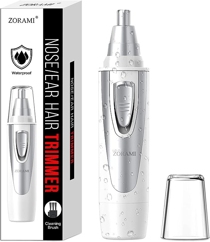 Ear and Nose Hair Trimmer Clipper - 2024 Professional Painless Eyebrow & Facial Hair Trimmer for Men Women,Battery-Operated Trimmer with IPX7 Waterproof,Dual Edge Blades for Easy Cleansing White