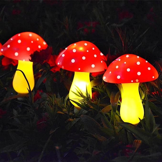 Abkshine New Upgraded Waterproof Solar Mushroom Lights Outdoor Decor, 8 Modes for Garden Pathway Landscape Yard Easter Pathway Halloween Xmas Decorations, Set of 6 Red
