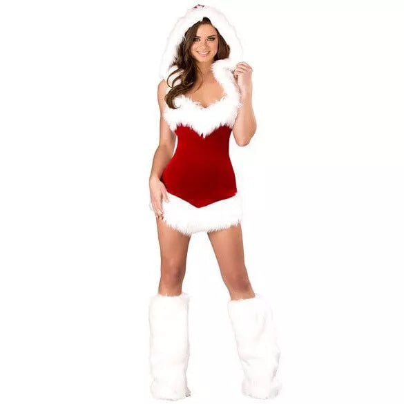 Women Christmas Sexy Cute Dress Chest Wrap Santa Outfits Stage Show Costume Suit