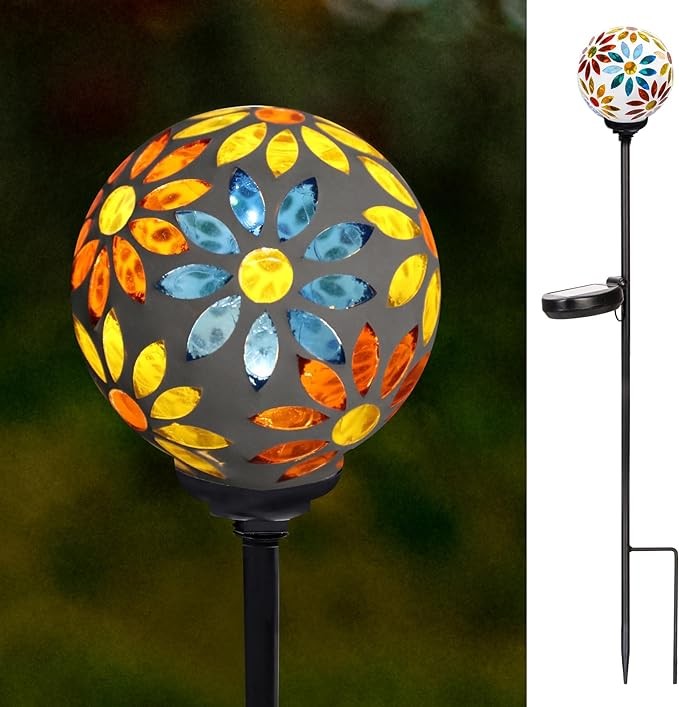 VCUTEKA Solar Garden Lights, Mosaic Solar Lights Outdoor Decor Pathway Light Waterpoof LED Stake Light for Landscape Lawn Patio Yard Decoration, 1 Pack