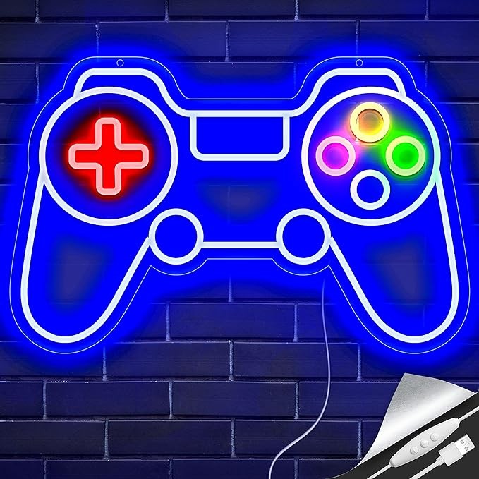 GGK Game Controller Neon Sign for Gamer Room Decor Gamer Gifts for Teen Boys Room Decor Upgraded Gaming Lights Game Console Neon Light Game Room Sign for Bedroom Wall Decor (Gamepad)
