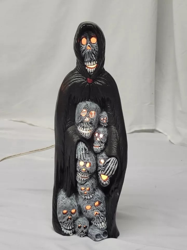 RARE Ceramic Grim Reaper Skeleton Figurine Light Halloween hobbyist 13" ghoul
