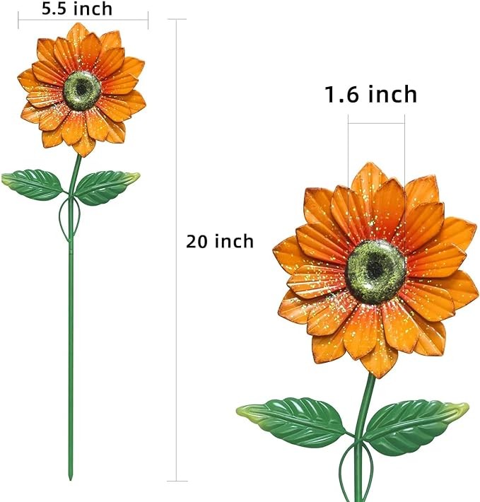 YEAHOME Garden Decor for Outside, 4 Pack 20'' Flower Garden Stakes for Spring Decor, Metal Flowers with Shaking Head Yard Art for Outdoor Lawn Patio Pathway Decorations
