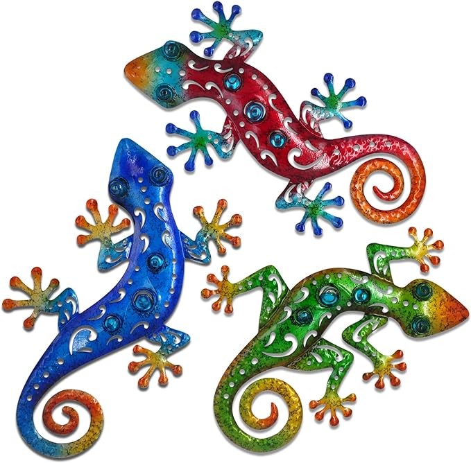 TERKEPT Metal Gecko Wall Decor Lizard Outdoor Wall Art Hanging Sculpture Home Decor Outdoor Spring Decor for Front Yard Fence Patio Garden