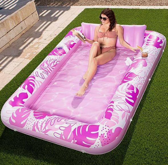 Sloosh XL Inflatable Tanning Pool Lounger Float Extra Large Pink/Blue Summer Fun